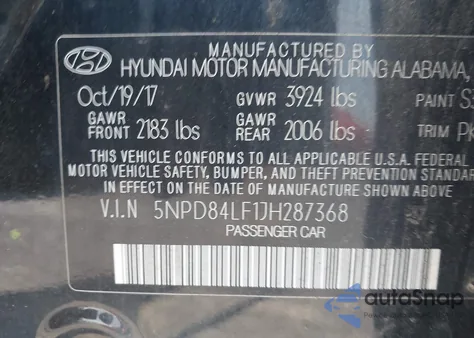 2018 Hyundai Elantra Sel from USA, damaged, VIN 5NPD84LF1JH287368
